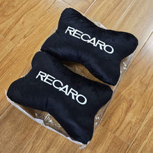 Load image into Gallery viewer, BRAND NEW 2PCS RECARO BONE SHAPE BLACK FABRIC SOFT TOUCH CAR SEAT NECK PILLOWS HEADREST CUSHION PAD