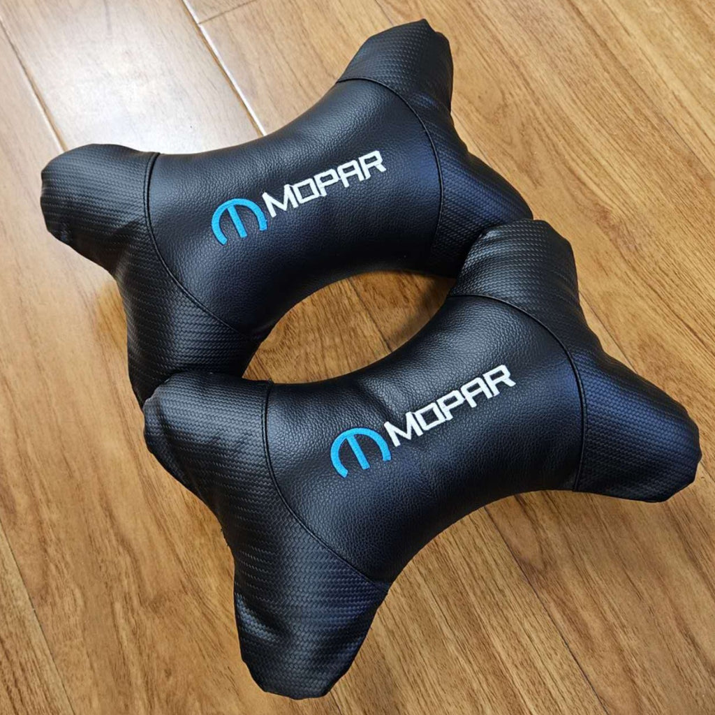 BRAND NEW 2PCS MOPAR BONE SHAPE CARBON FIBER LEATHER CAR SEAT NECK PILLOW HEADREST CUSHION