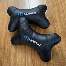 Load image into Gallery viewer, BRAND NEW 2PCS MOPAR BONE SHAPE CARBON FIBER LEATHER CAR SEAT NECK PILLOW HEADREST CUSHION