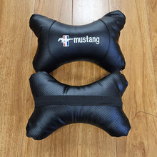 Load image into Gallery viewer, BRAND NEW 2PCS MUSTANG BONE SHAPE CARBON FIBER LEATHER CAR SEAT NECK PILLOW HEADREST CUSHION