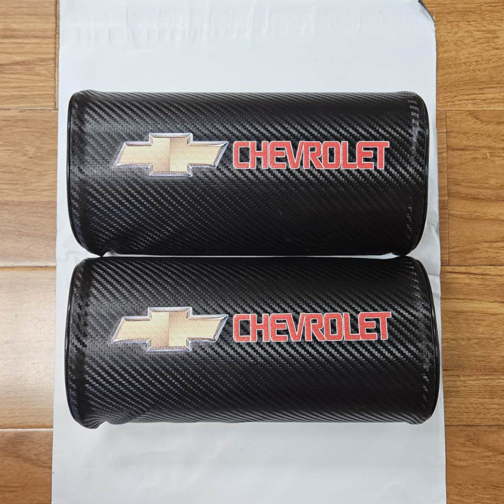 Brand New 2PCS JDM Chevrolet Carbon Fiber Car Seat Neck Cushion Pillow Headrest Pad