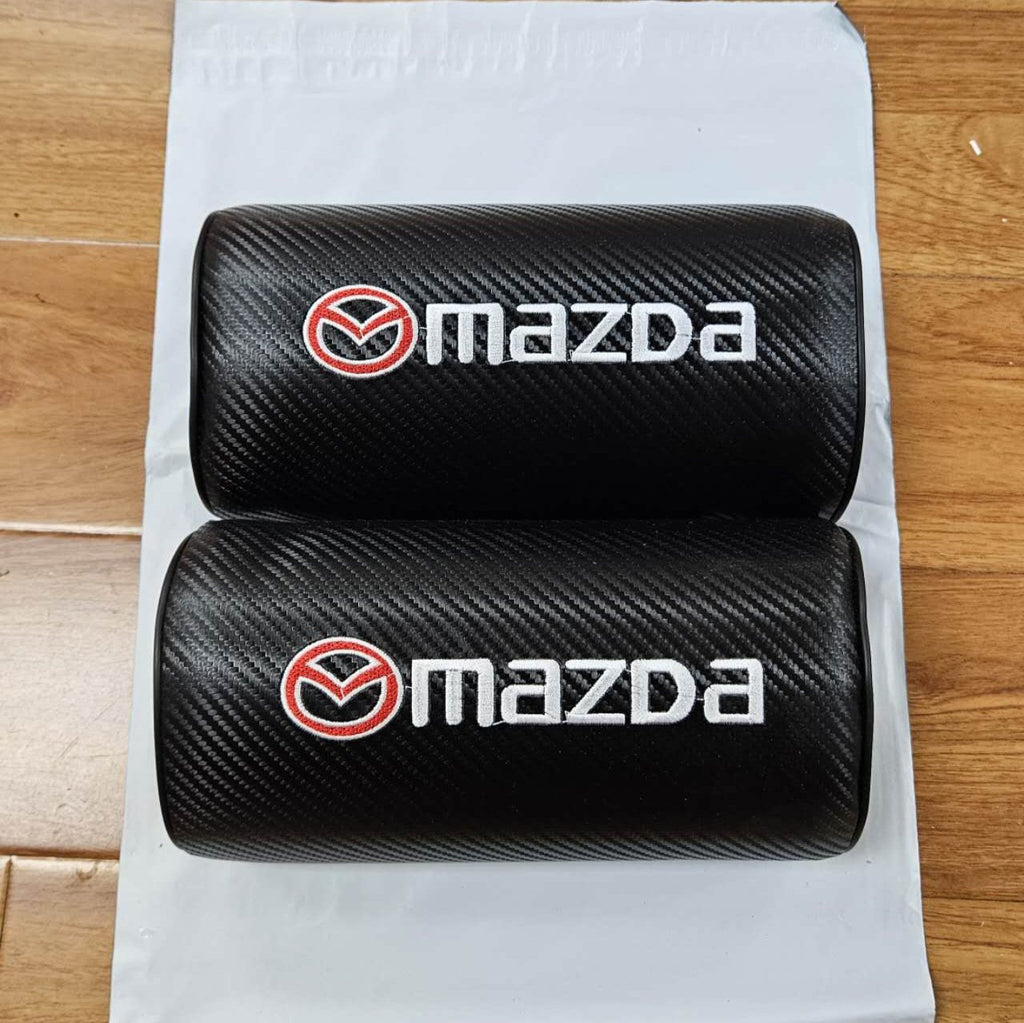 Brand New 2PCS JDM Mazda Carbon Fiber Car Seat Neck Cushion Pillow Headrest Pad