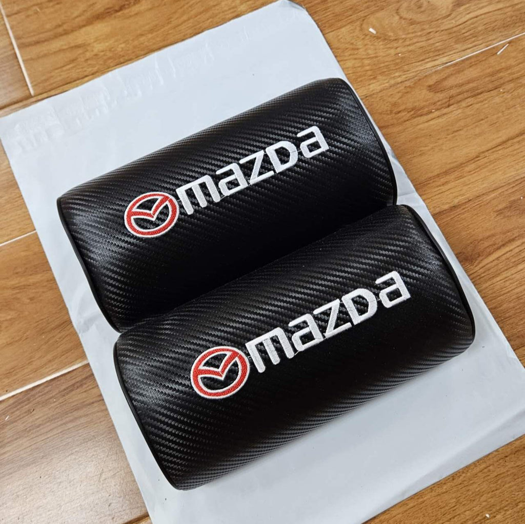 Brand New 2PCS JDM Mazda Carbon Fiber Car Seat Neck Cushion Pillow Headrest Pad