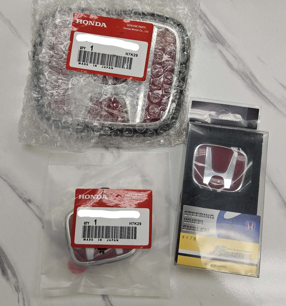 BRAND NEW 3PCS HONDA RED FRONT+REAR+STEERIING JDM EMBLEM SET FOR ACCORD 2023-2025 4DR SEDAN