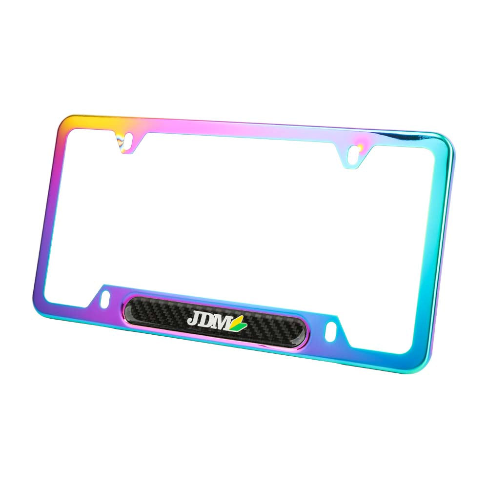 Brand New Universal 1PCS JDM BEGINNER LEAF Neo Chrome Metal License Plate Frame