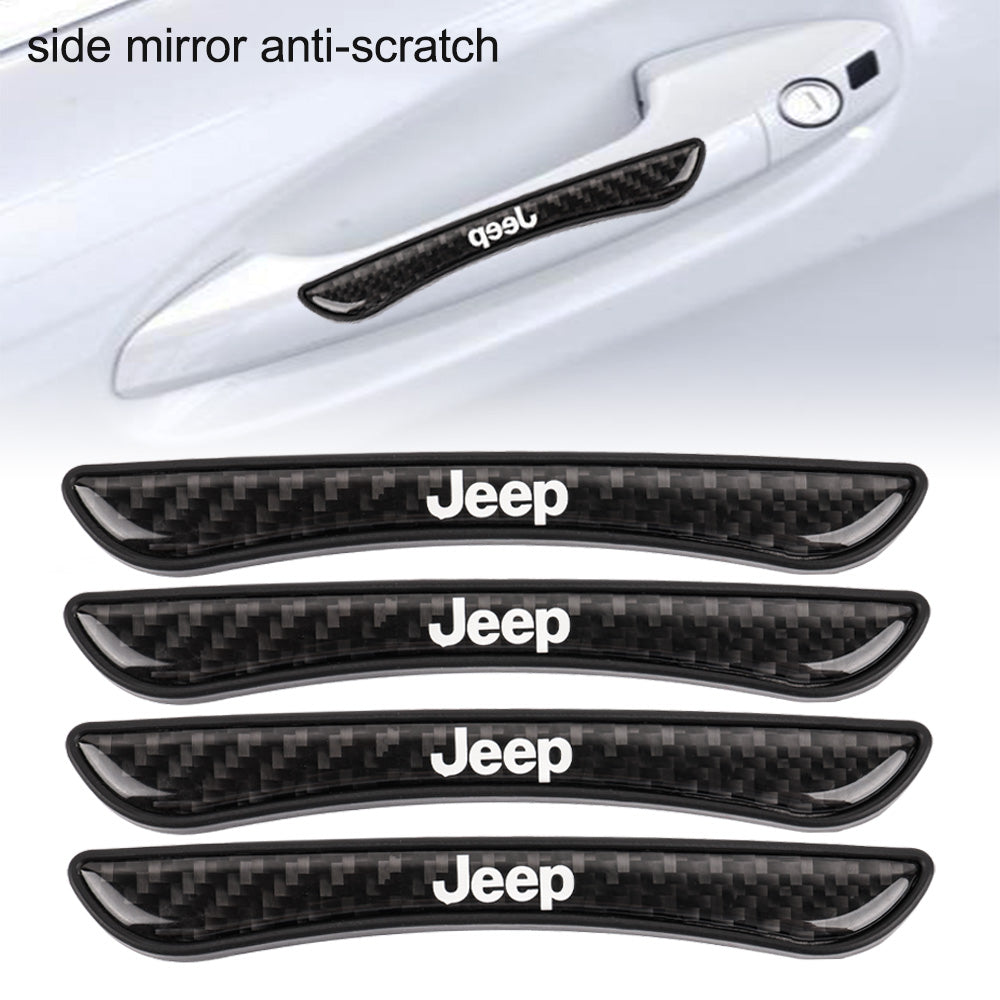 Brand New 4PCS JEEP Real Carbon Fiber Anti Scratch Badge Car Door Handle Cover Trim