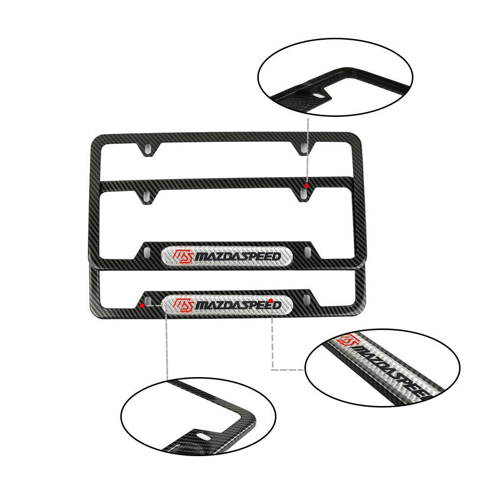 Brand New Universal 2PCS MAZDASPEED Carbon Fiber Look Metal License Plate Frame