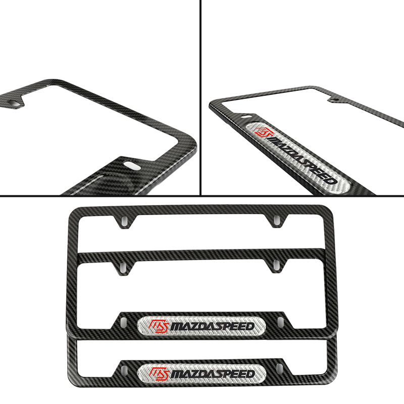 Brand New Universal 2PCS MAZDASPEED Carbon Fiber Look Metal License Plate Frame