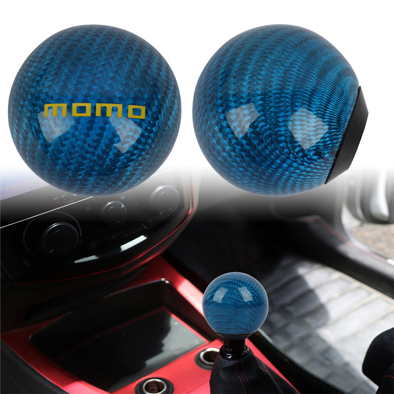 Brand New Universal Momo Car Gear Shift Knob Round Ball Shape Blue Real Carbon Fiber M8 M10 M12