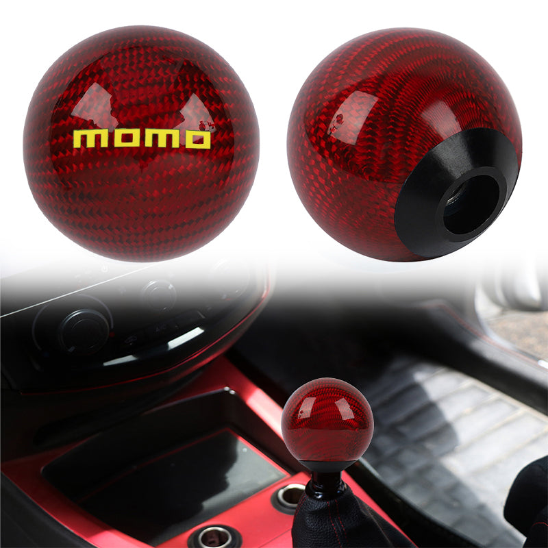 Brand New Universal Momo Car Gear Shift Knob Round Ball Shape Red Real Carbon Fiber M8 M10 M12