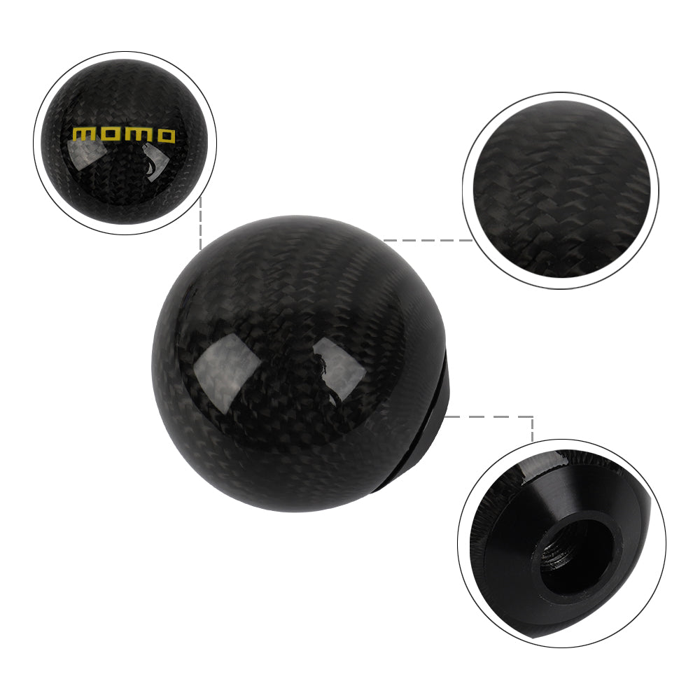 Brand New Universal Momo Car Gear Shift Knob Round Ball Shape Black Real Carbon Fiber M8 M10 M12