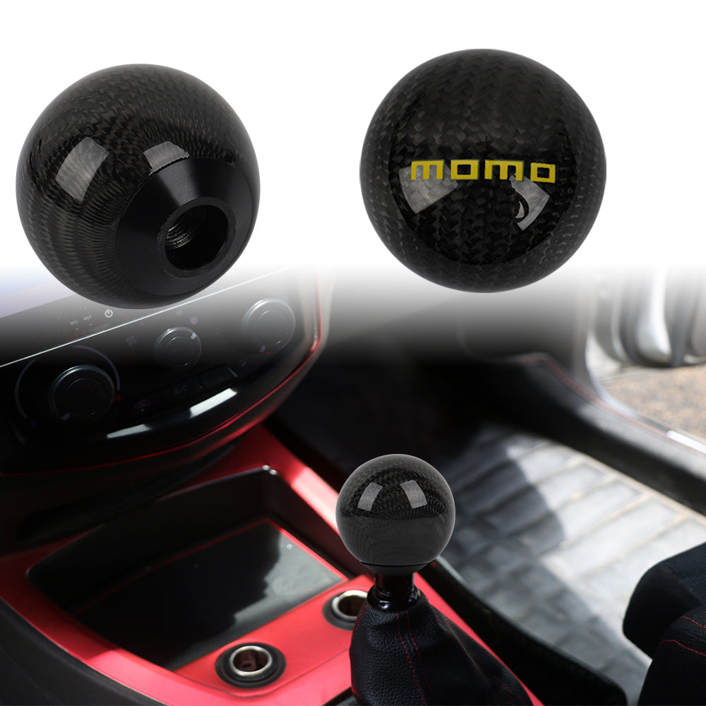 Brand New Universal Momo Car Gear Shift Knob Round Ball Shape Black Real Carbon Fiber M8 M10 M12