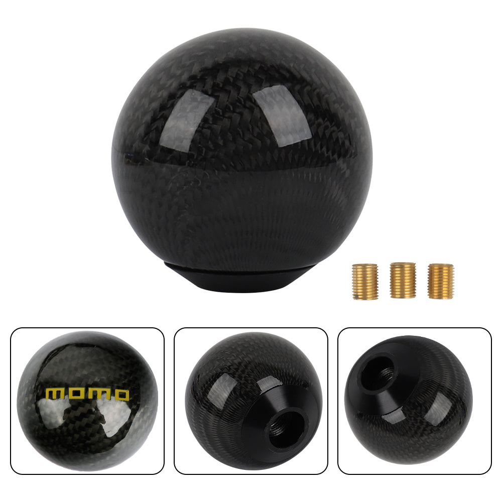 Brand New Universal Momo Car Gear Shift Knob Round Ball Shape Black Real Carbon Fiber M8 M10 M12