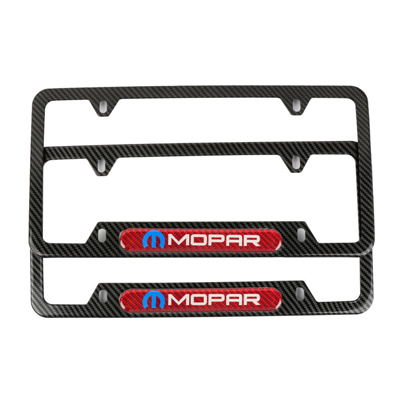 Brand New Universal 2PCS Mopar Carbon Fiber Look Metal License Plate Frame