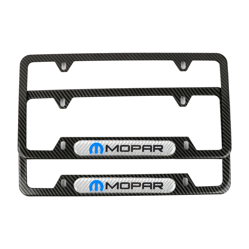 Brand New Universal 2PCS MOPAR Carbon Fiber Look Metal License Plate Frame