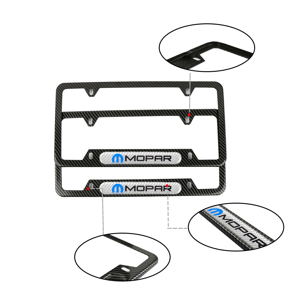 Brand New Universal 2PCS MOPAR Carbon Fiber Look Metal License Plate Frame