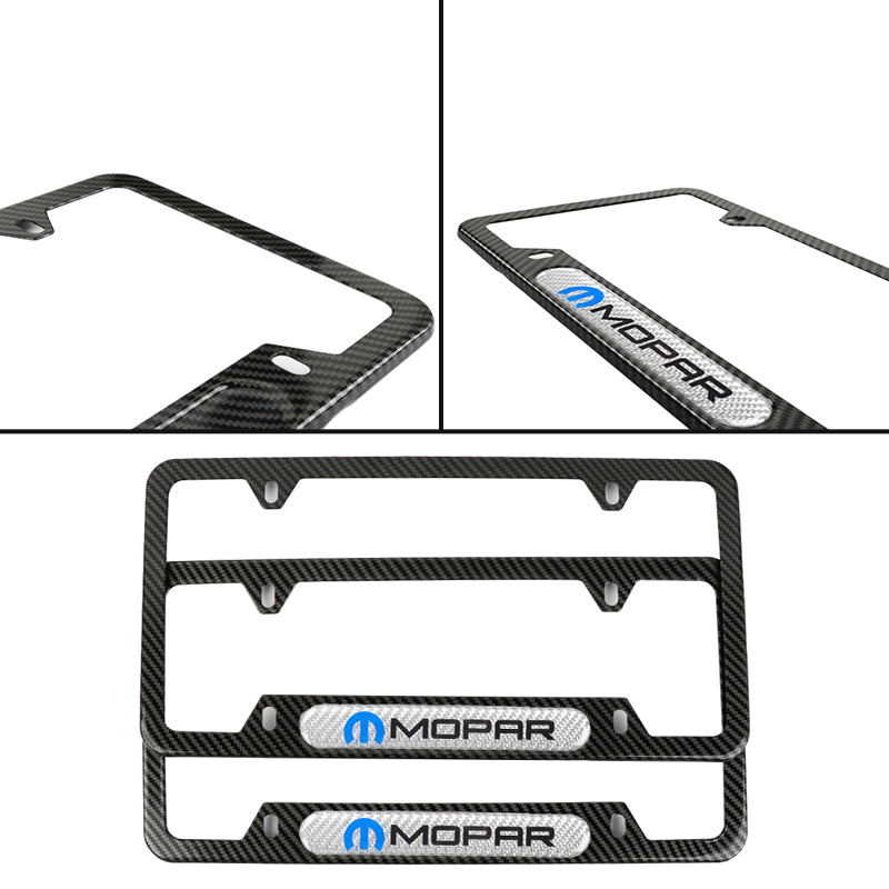 Brand New Universal 2PCS MOPAR Carbon Fiber Look Metal License Plate Frame