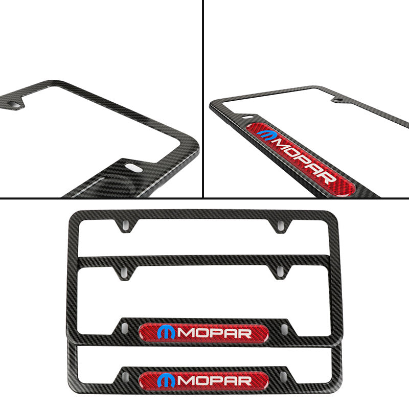 Brand New Universal 2PCS Mopar Carbon Fiber Look Metal License Plate Frame