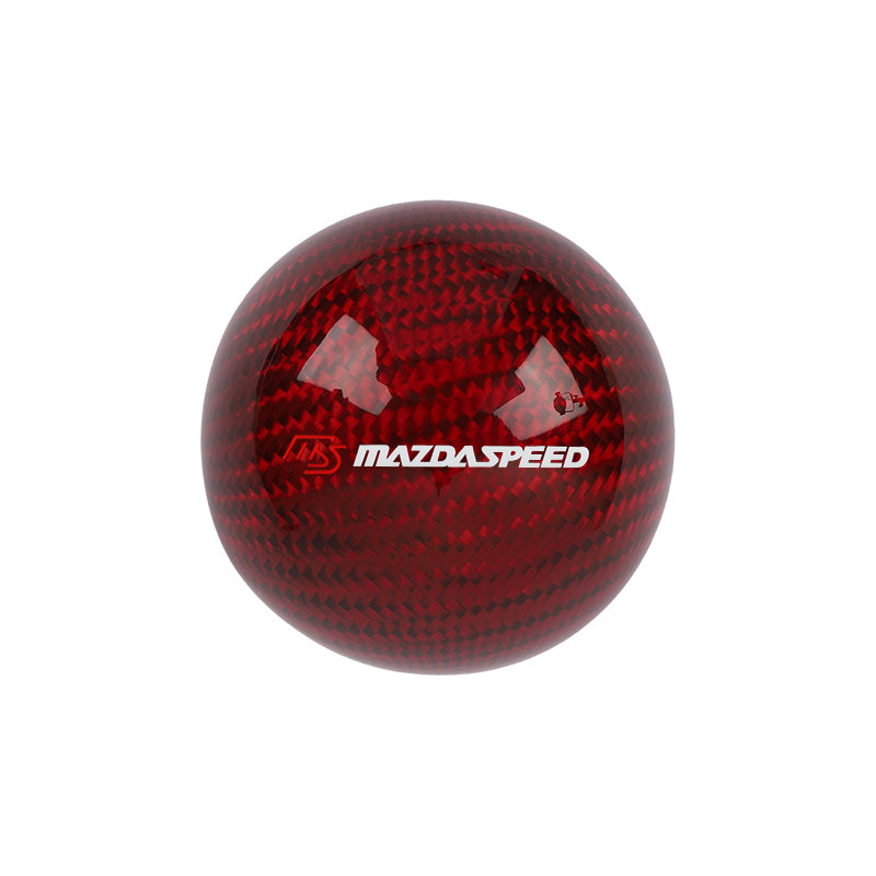 Brand New Universal Mazdaspeed Car Gear Shift Knob Round Ball Shape Red Real Carbon Fiber M8 M10 M12