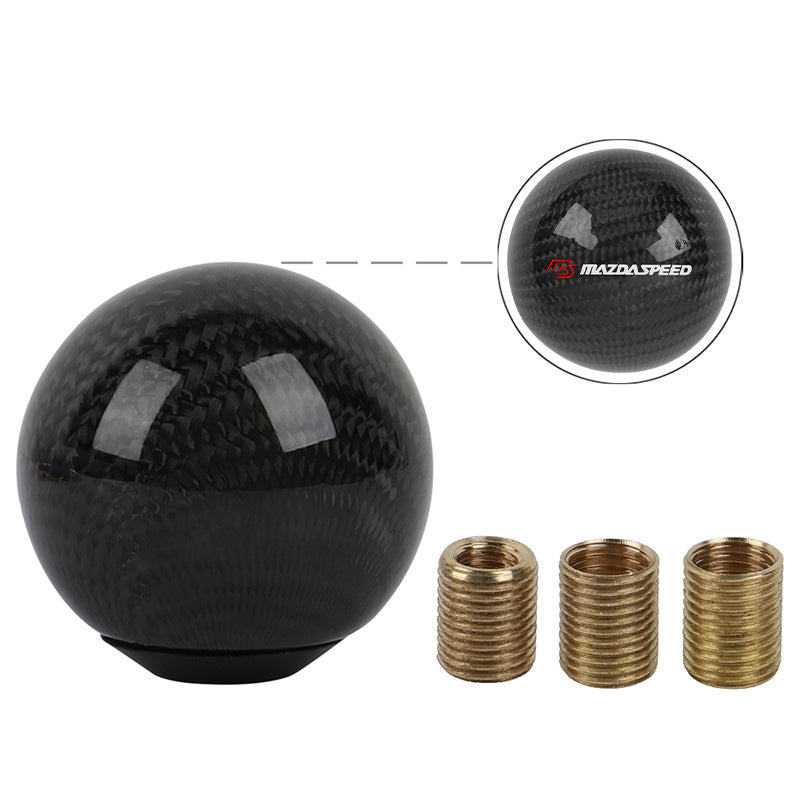 Brand New Universal Mazdaspeed Car Gear Shift Knob Round Ball Shape Black Real Carbon Fiber M8 M10 M12