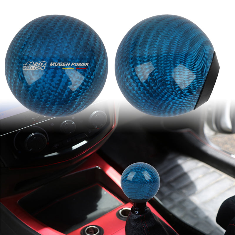 Brand New Universal Mugen Car Gear Shift Knob Round Ball Shape Blue Real Carbon Fiber M8 M10 M12