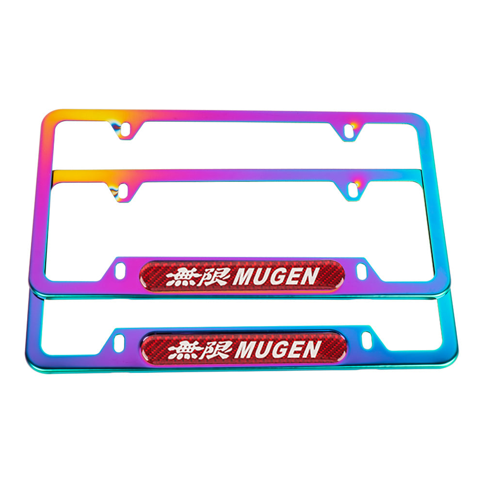 Brand New Universal 2PCS Mugen Neo Chrome Metal License Plate Frame