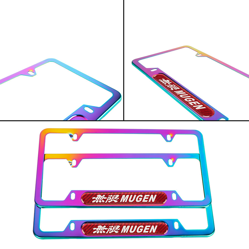 Brand New Universal 2PCS Mugen Neo Chrome Metal License Plate Frame