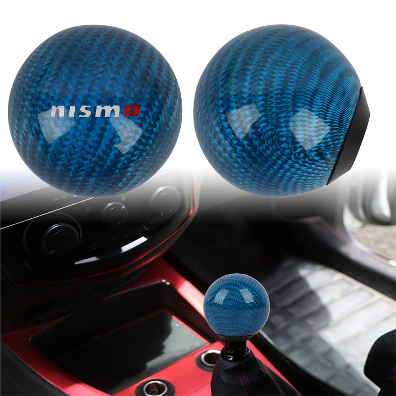 Brand New Universal Nismo Car Gear Shift Knob Round Ball Shape Blue Real Carbon Fiber M8 M10 M12