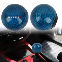 Load image into Gallery viewer, Brand New Universal Nismo Car Gear Shift Knob Round Ball Shape Blue Real Carbon Fiber M8 M10 M12