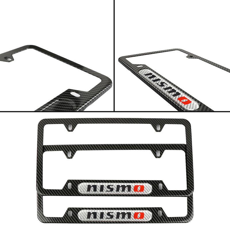 Brand New Universal 2PCS Nismo Carbon Fiber Look Metal License Plate Frame