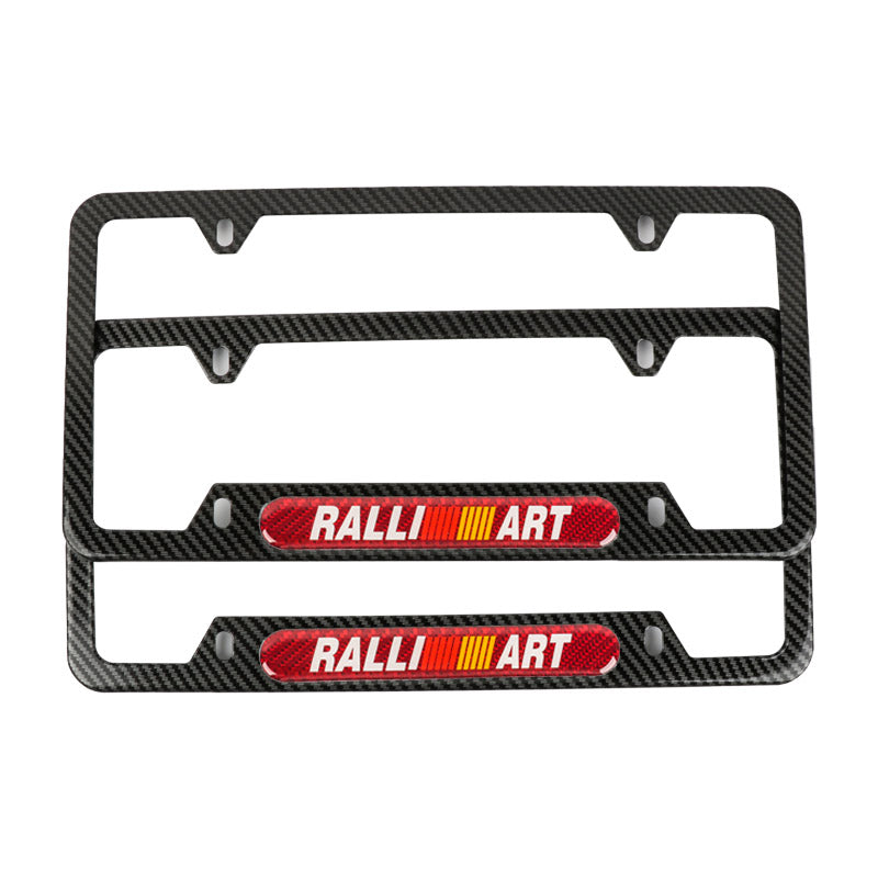 Brand New Universal 2PCS Ralliart Carbon Fiber Look Metal License Plate Frame