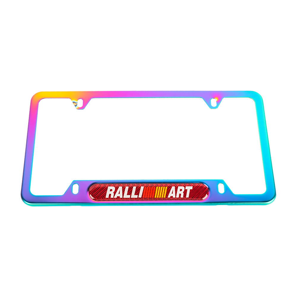 Brand New Universal 2PCS Ralliart Neo Chrome Metal License Plate Frame