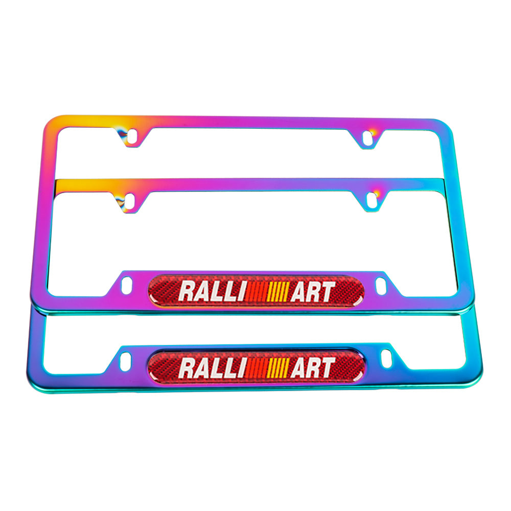 Brand New Universal 2PCS Ralliart Neo Chrome Metal License Plate Frame