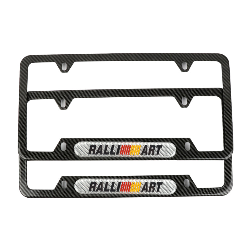 Brand New Universal 2PCS Ralliart Carbon Fiber Look Metal License Plate Frame