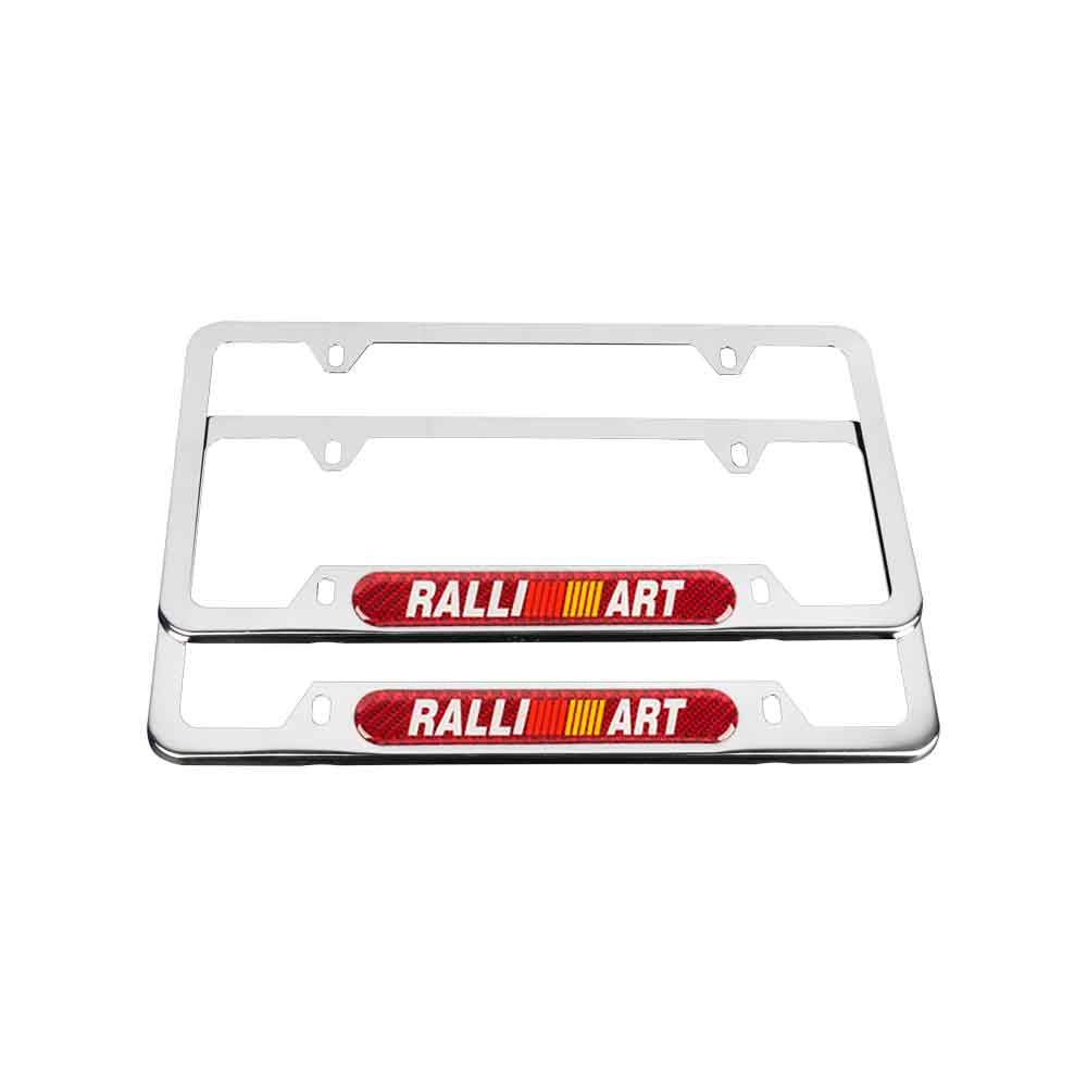 Brand New Universal 2PCS RALLIART Chrome Metal License Plate Frame