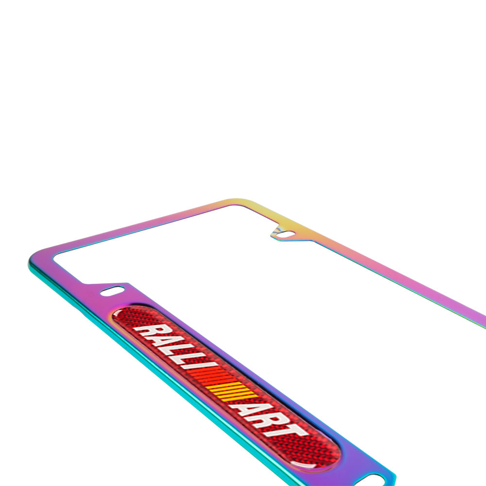 Brand New Universal 2PCS Ralliart Neo Chrome Metal License Plate Frame