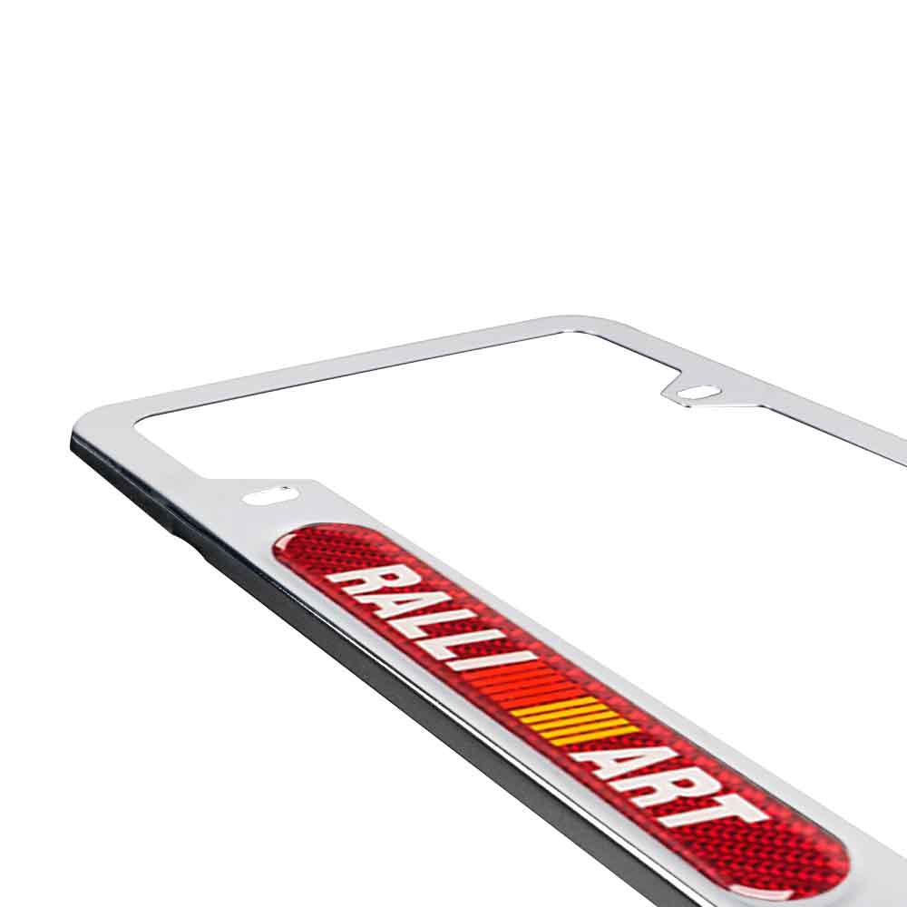 Brand New Universal 2PCS RALLIART Chrome Metal License Plate Frame