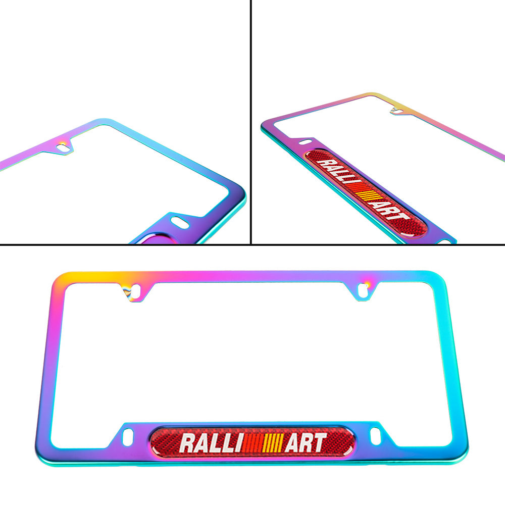 Brand New Universal 1PCS Ralliart Neo Chrome Metal License Plate Frame