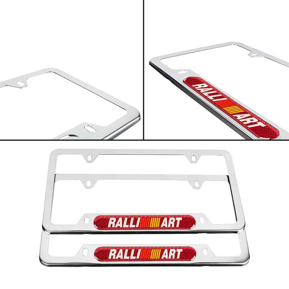 Brand New Universal 2PCS RALLIART Chrome Metal License Plate Frame