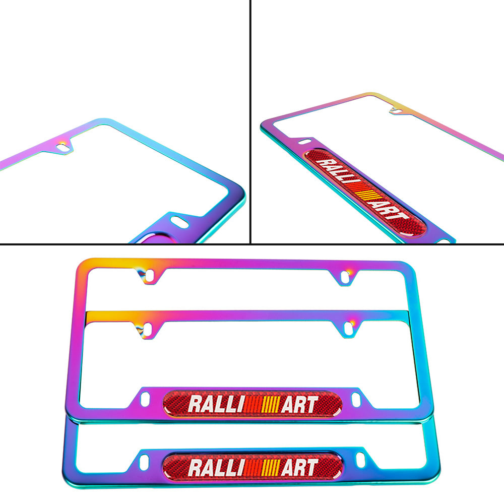 Brand New Universal 2PCS Ralliart Neo Chrome Metal License Plate Frame