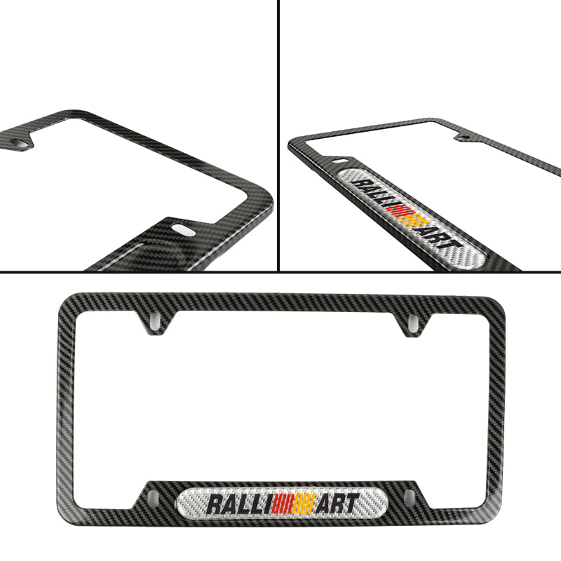 Brand New Universal 1PCS Ralliart Carbon Fiber Look Metal License Plate Frame