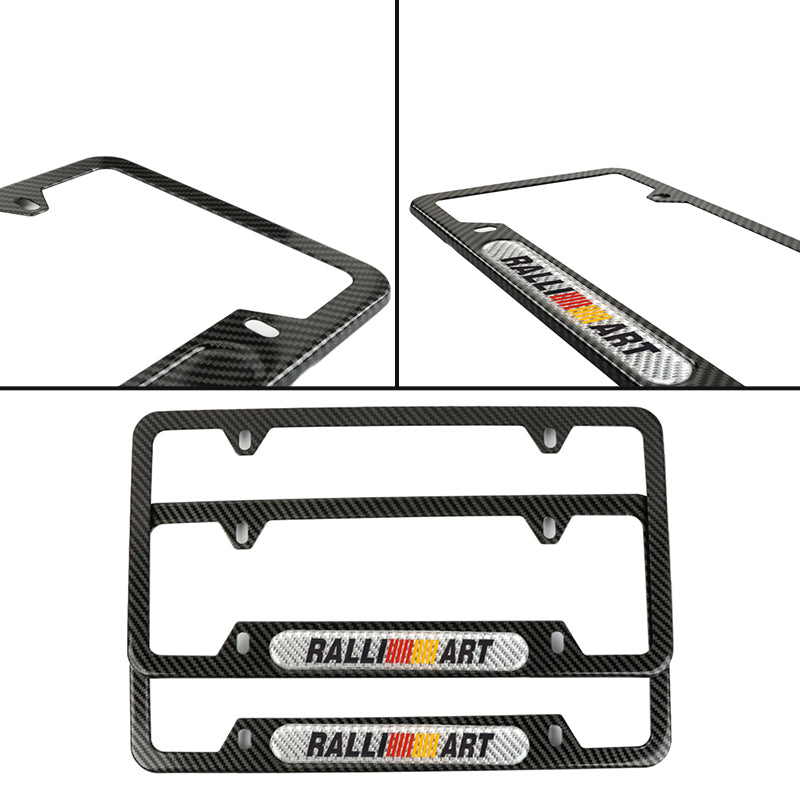 Brand New Universal 2PCS Ralliart Carbon Fiber Look Metal License Plate Frame