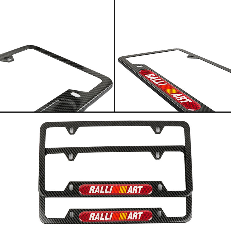 Brand New Universal 2PCS Ralliart Carbon Fiber Look Metal License Plate Frame