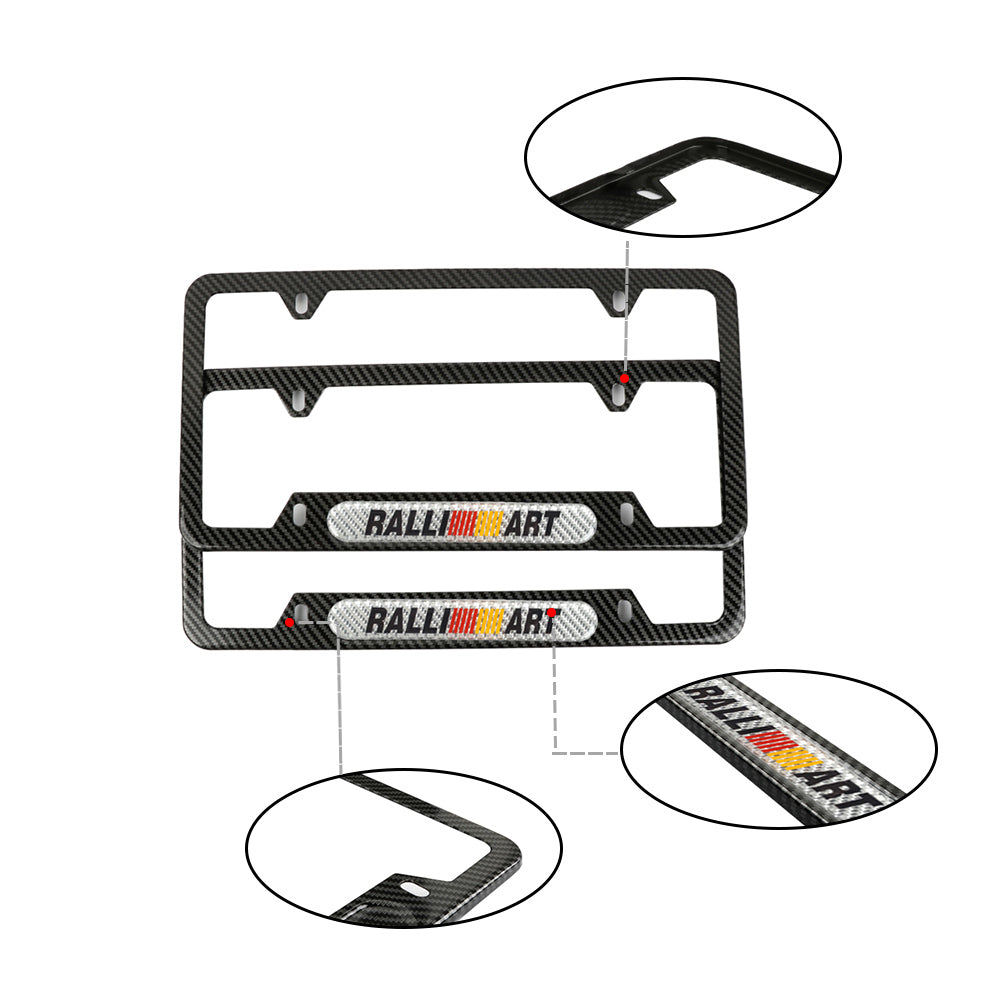 Brand New Universal 2PCS Ralliart Carbon Fiber Look Metal License Plate Frame