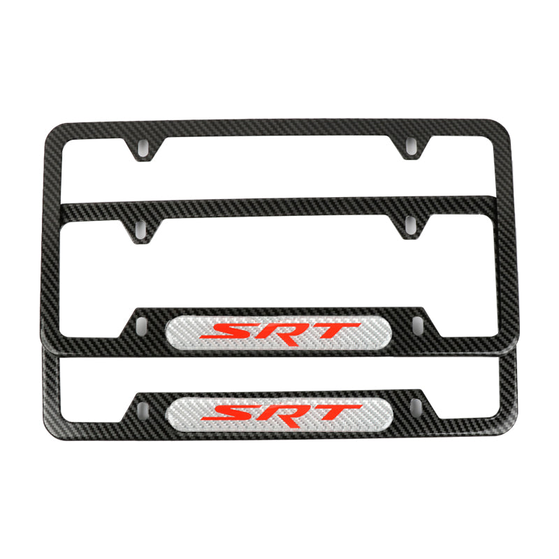 Brand New Universal 2PCS SRT Carbon Fiber Look Metal License Plate Frame