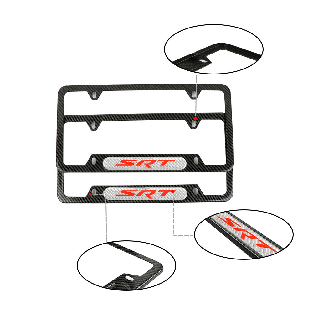 Brand New Universal 2PCS SRT Carbon Fiber Look Metal License Plate Frame