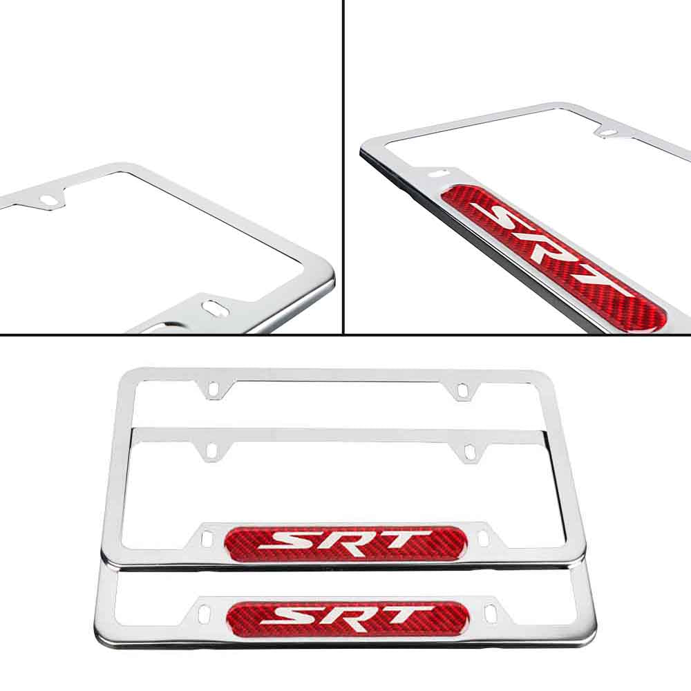 Brand New Universal 2PCS SRT Chrome Metal License Plate Frame