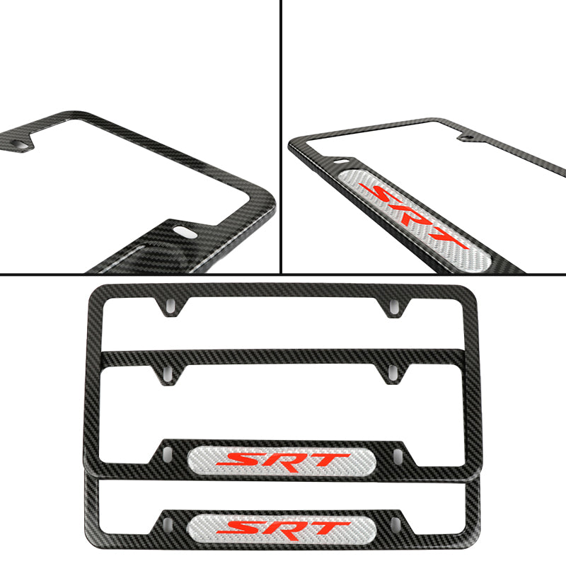 Brand New Universal 2PCS SRT Carbon Fiber Look Metal License Plate Frame