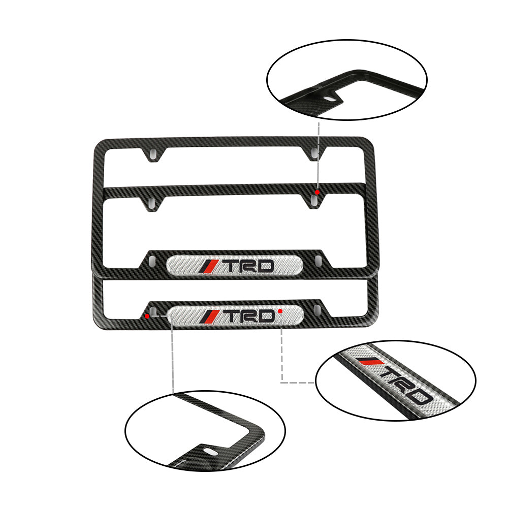 Brand New Universal 2PCS TRD Carbon Fiber Look Metal License Plate Frame