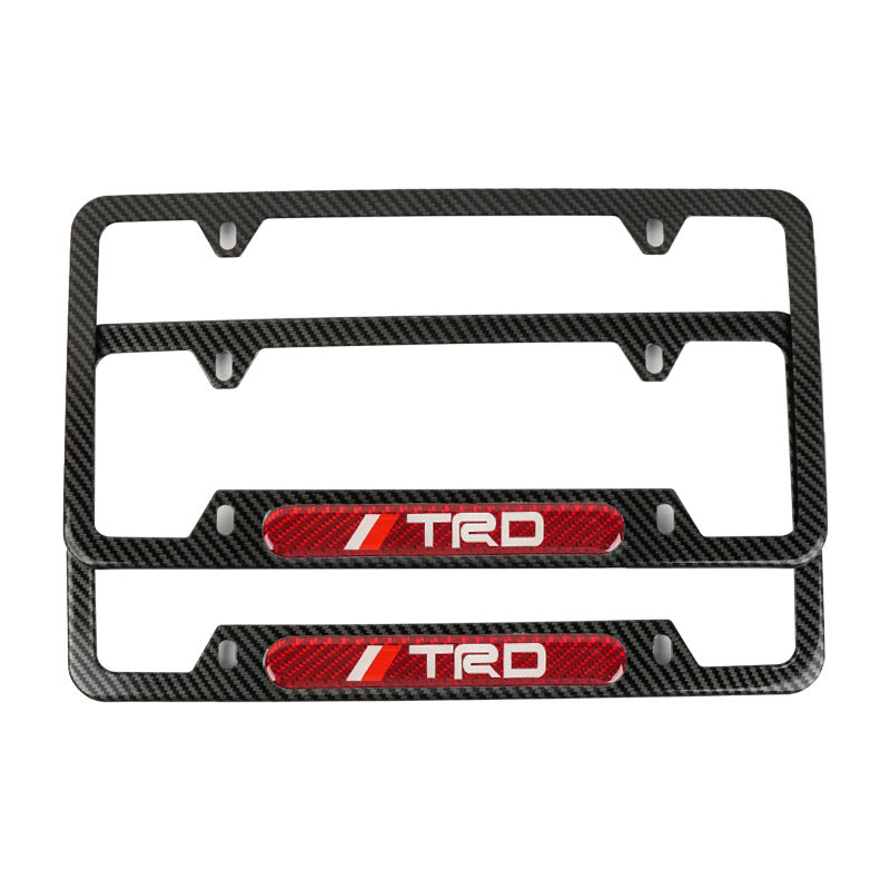 Brand New Universal 2PCS TRD Carbon Fiber Look Metal License Plate Frame